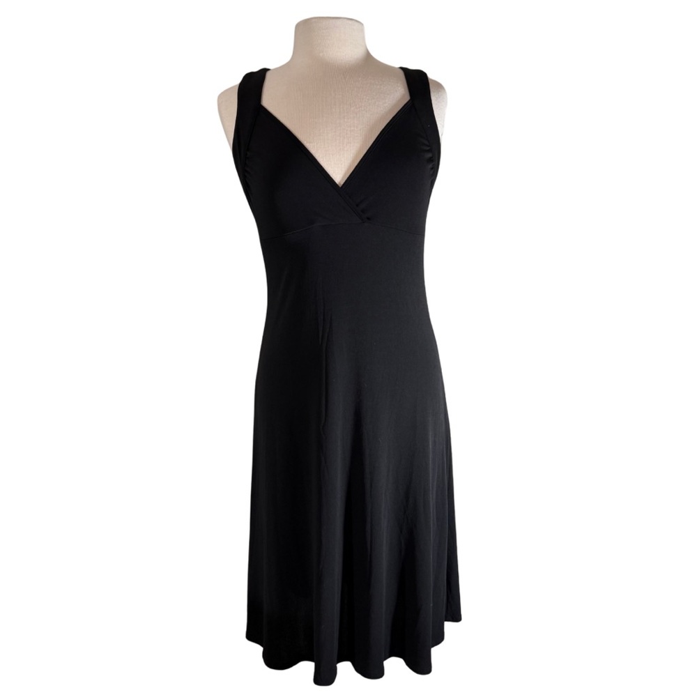 Free People Black V Neck Slit Back Midi Dress Sz L